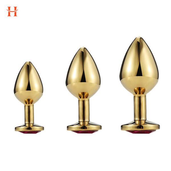 Anal Butt Plug Set Diamond Jeweled (Gold) - Image 4