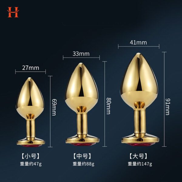 Anal Butt Plug Set Diamond Jeweled (Gold) - Image 7
