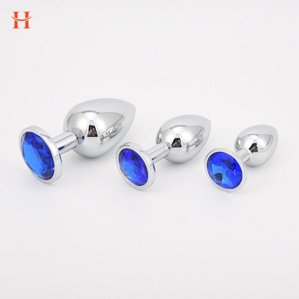 Anal Butt Plug Set Diamond Jeweled (Silver) - Image 4