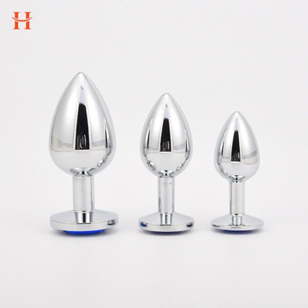 Anal Butt Plug Set Diamond Jeweled (Silver) - Image 5