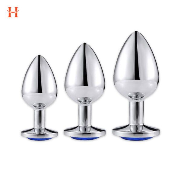 Anal Butt Plug Set Diamond Jeweled (Silver) - Image 3