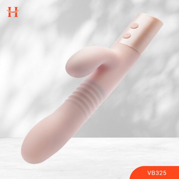 HappyWonderland_Blush-Fraya 9.5 Inch G Spot Clitoral Dual Stimulation Silicone Rabbit Vibrator With 10 Thrusting Vibrations_VB325_01