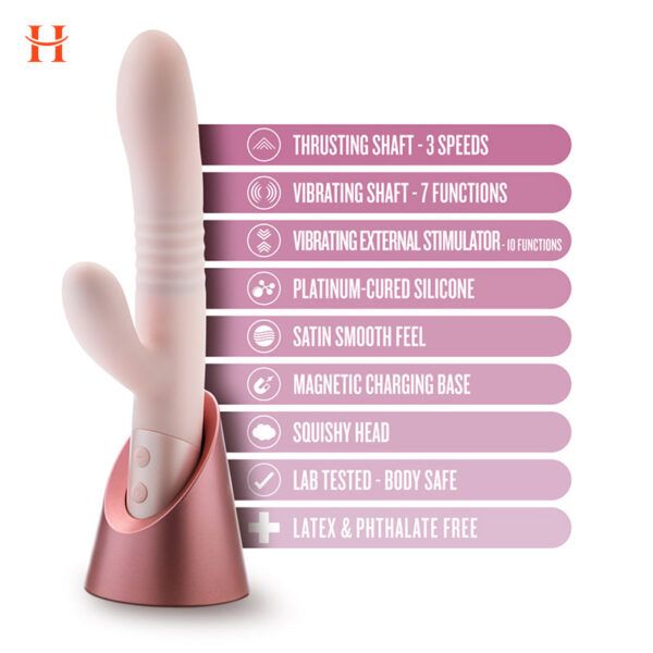 Blush - Fraya 9.5 Inch G Spot Clitoral Dual Stimulation Silicone Rabbit Vibrator With 10 Thrusting Vibrations - Image 3