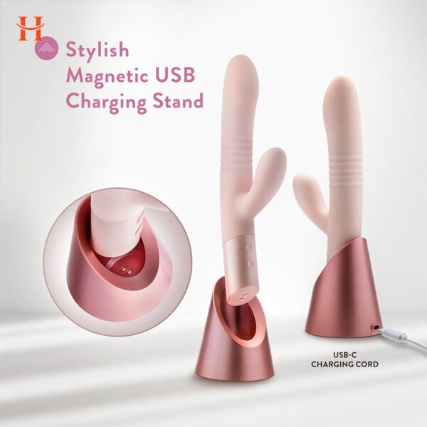 Blush - Fraya 9.5 Inch G Spot Clitoral Dual Stimulation Silicone Rabbit Vibrator With 10 Thrusting Vibrations - Image 4
