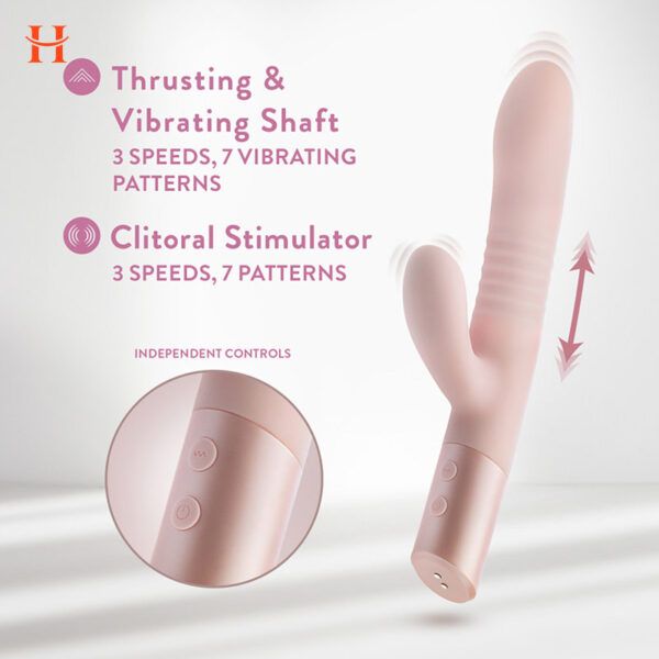 Blush - Fraya 9.5 Inch G Spot Clitoral Dual Stimulation Silicone Rabbit Vibrator With 10 Thrusting Vibrations - Image 5