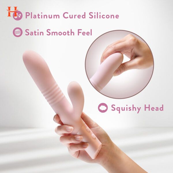 Blush - Fraya 9.5 Inch G Spot Clitoral Dual Stimulation Silicone Rabbit Vibrator With 10 Thrusting Vibrations - Image 6