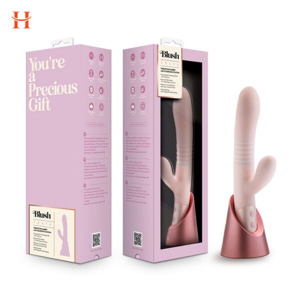 Blush - Fraya 9.5 Inch G Spot Clitoral Dual Stimulation Silicone Rabbit Vibrator With 10 Thrusting Vibrations - Image 2