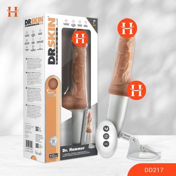 Happywonderland_Dr. Skin Silicone - Dr. Hammer - 7 Inch Thrusting Dildo with Handle - Beige_